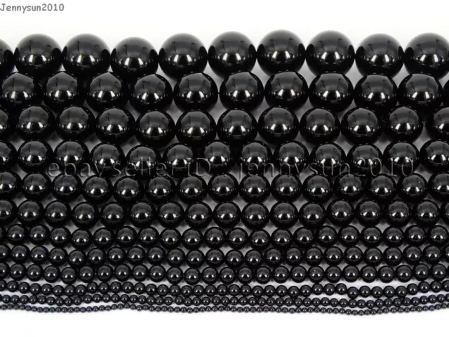 Piedras preciosas de ónix negro natural cuentas redondas 15,5"" 3 mm 4 mm 5 mm 6 mm 8 mm 10 mm 12 mm
