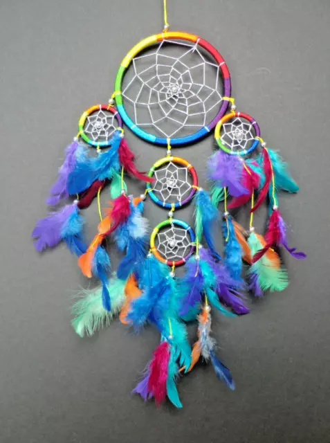 12 cm x 35 cm Dreamcatcher Traumfänger Regenbogen Rainbow Chakra Farben Geschenk