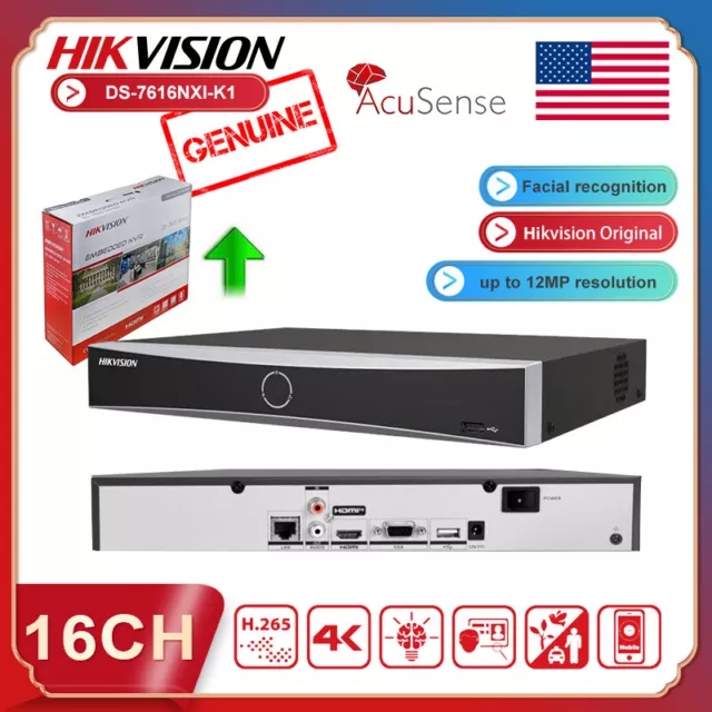 Hikvision 12MP 4K 16 Channel NVR AcuSense IP Video Recorder no POE DS-7616NXI-K1