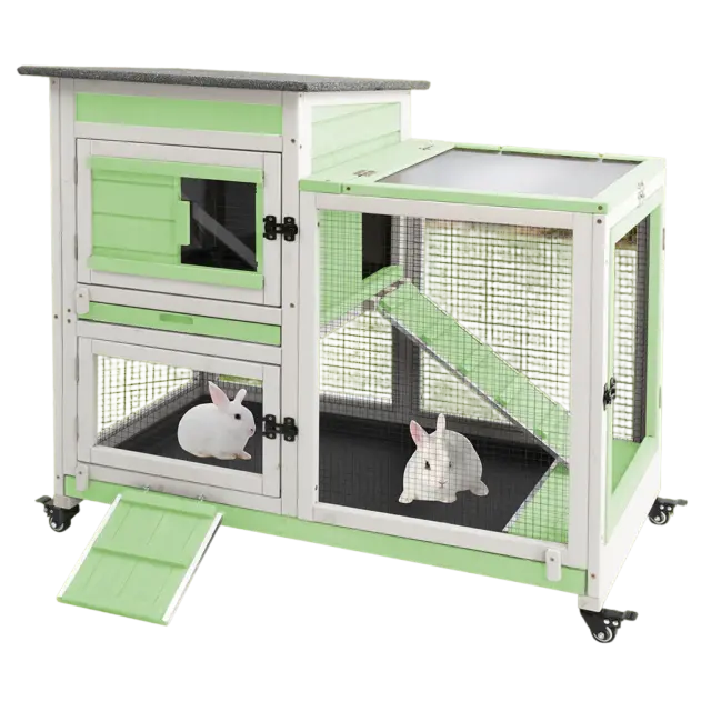 PETSCOSSET 40"L Rabbit Hutch Bunny Cage Guinea Pig House with 4 Wheels, Green
