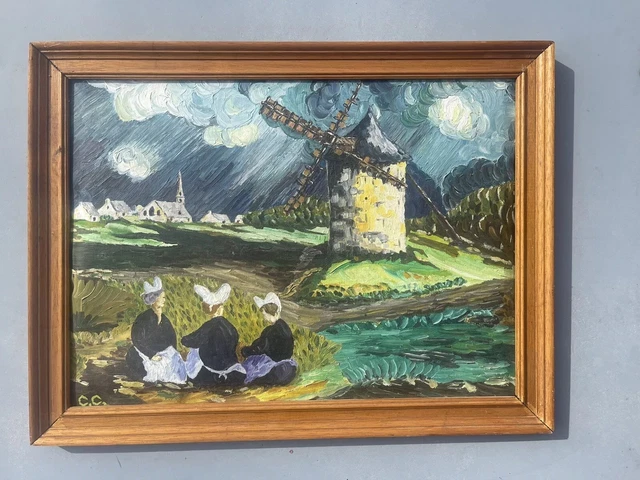 Artiste à identifier - Huile sur bois - Signée - Les meules