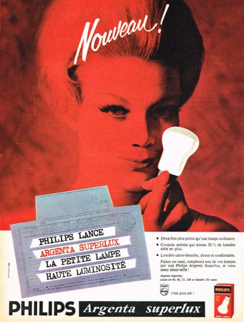 PUBLICITE ADVERTISING 085  1962  PHILIPS La lampe ampoule ARGENTA SUPERLUX
