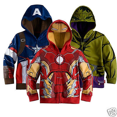 Boys Hoodie Jacket Iron Man Captain America Hulk Kids Children's Costume sweater