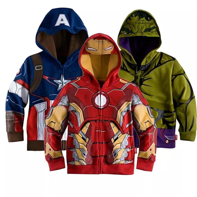 Boys Hoodie Jacket Iron Man Captain America Hulk Kids Children's Costume sweater