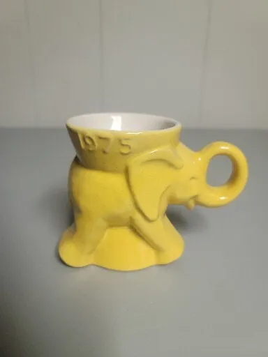 1975 Republican GOP Political Elephant Mug Cup Frankoma Yellow Glaze Vintage