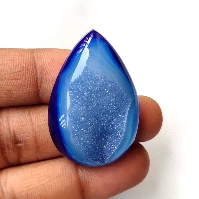 Natural Onyx Agate Druzy Cabochon Pear Loose Blue Geode Gemstone 73 Cts OZ-276