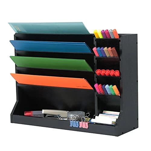Wooden Wall Mounted File Holder 4-Tier Vertical Hanging /desktop 4CWJJ-BK