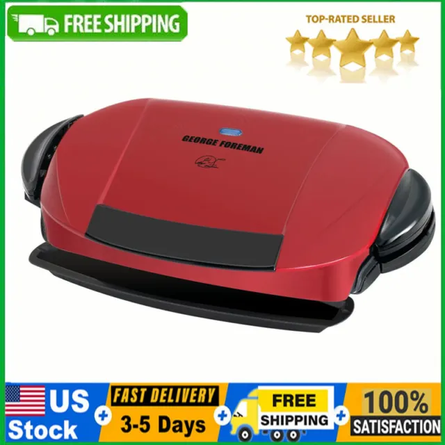 5 Serving Electric Indoor Grill and Panini Press Removable Plate Non Stick Red