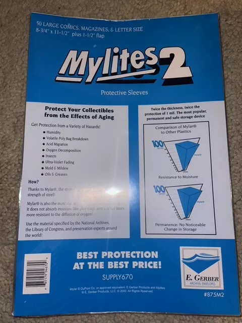 50 Mylites 2 Mil Mylar Large Comic Book Magazine Bags / Letter sleeves 875M2 cm