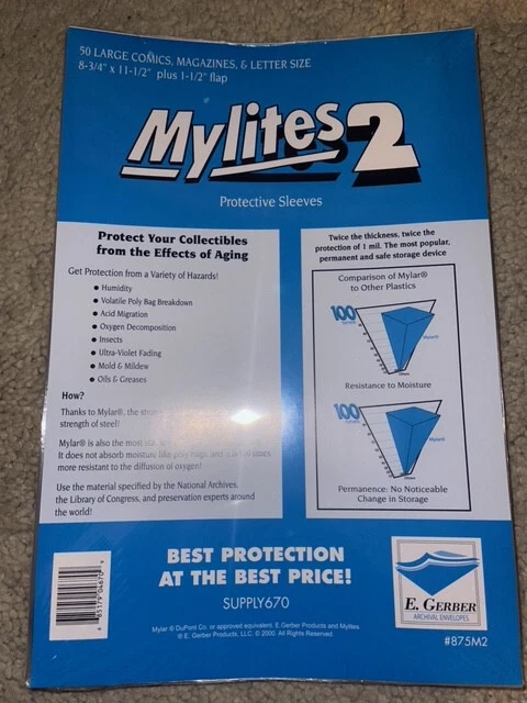 50 Mylites 2 Mil Mylar Large Comic Book Magazine Bags / Letter sleeves 875M2 cm