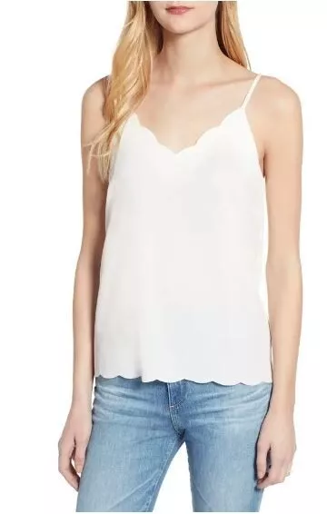 Halogen Womens Scallop Detail Sleeveless Camisole in Ivory Cloud XSmall MSRP $39