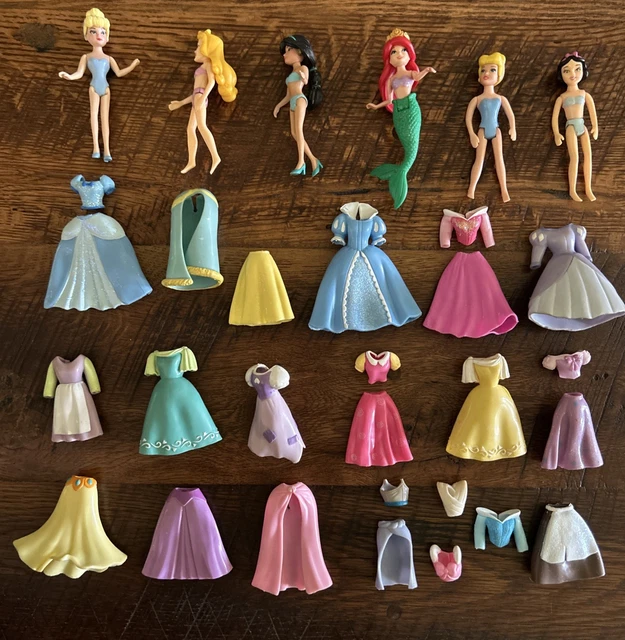 rubber princess dresses Disney Princess Polly Pocket Style Mini Dolls Rubber Dress up Clothes (see Description)