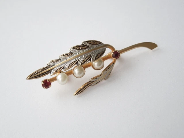 Broche Vintage Fleur Strass Bicolore - Années 1960 - Bon État