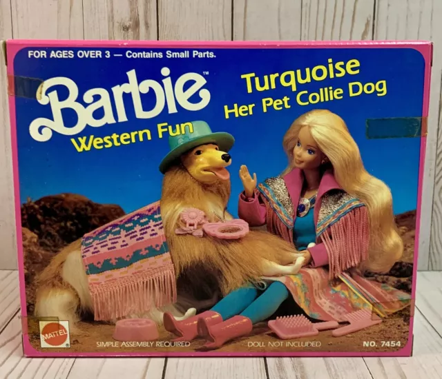 Vintage 1989 MATTEL BARBIE-Western Fun-Turquoise-Her Pet Collie Dog NIB #7454