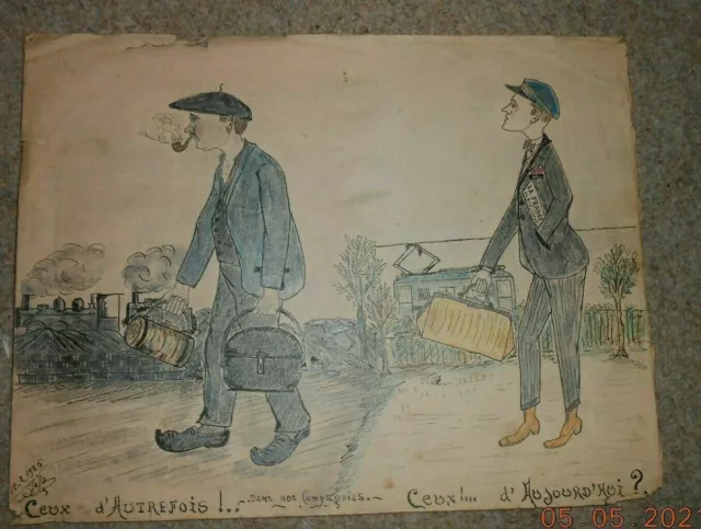 aquarelle ou Dessin couleur  humoristique   original signé jb augé daté   1925
