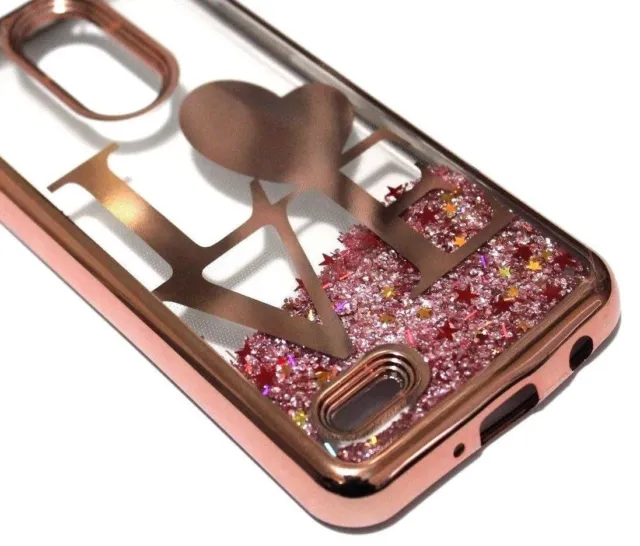 For LG Zone 4 / K8 PLUS 2018 - Rose Gold Love Heart Glitter Liquid Case Cover