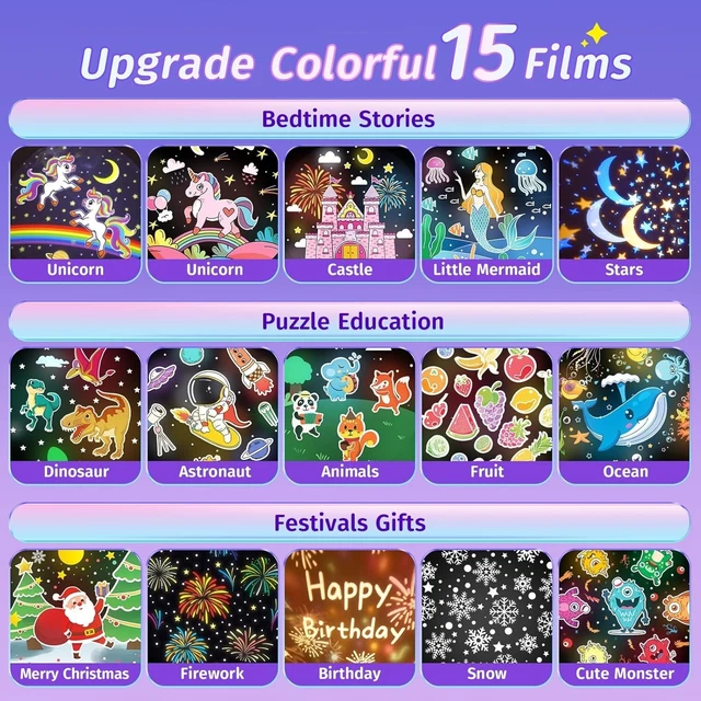 UNICORN NIGHT LIGHT Baby Sensory Lights +15 Films+10 Noises 144