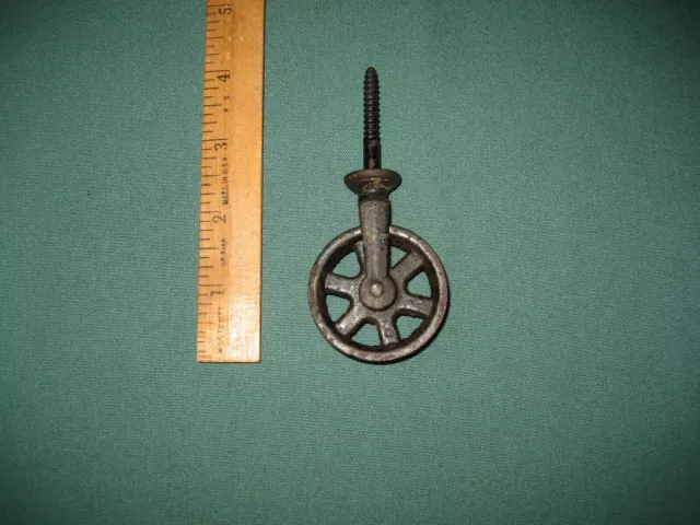 Old Screw Eye Mount Small Pulley 1 3/4" Wheel Rustic Cast Iron Vintage