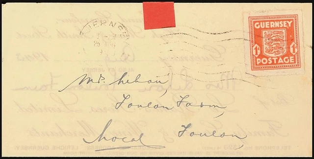 12088) Guernsey 2c Brief zinnober Drucksache (Rechnung) Masch.Stpl. 25.8.43
