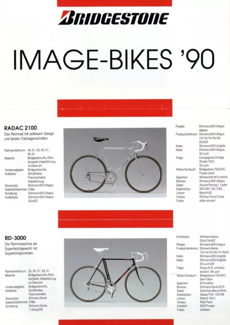 Bridgestone Image-Bikes Fahrrad Prospekt 1990 D RADAC 2100 RD-3000 Synergie RB-3