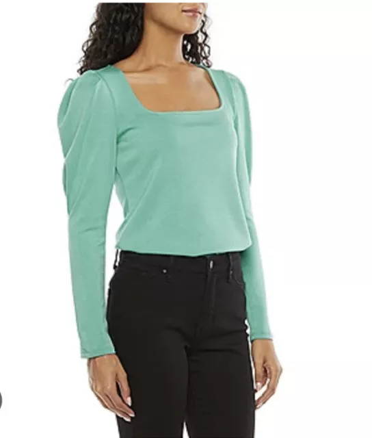 Worthington Womens Square Neck Long Sleeve Blouse