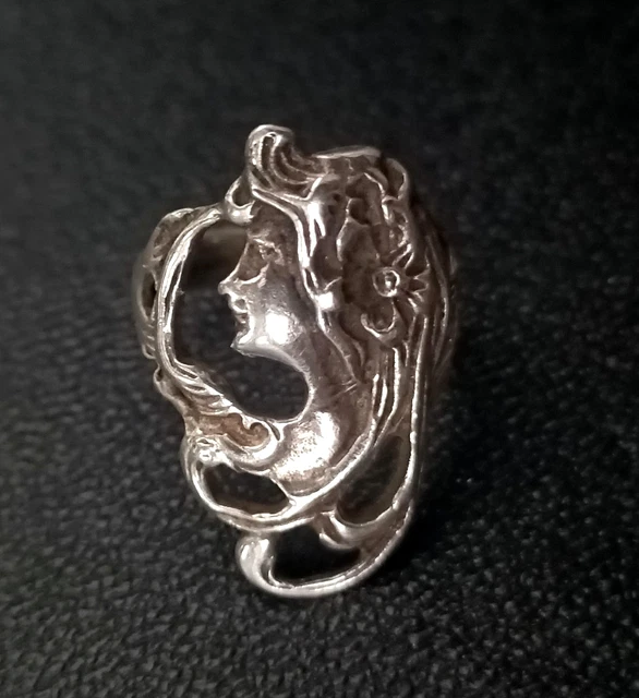 Bague Ancienne Argent Massif Art Nouveau - Jonc Alliance Avec Perle - Taille 52