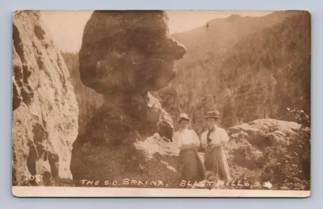 Hiking Women "The South Dakota Sphinx" Antique Black Hills RPPC Photo 1910s