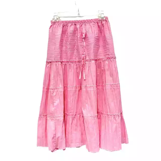 TITO'S BROOMSTICK SKIRT Mexican Crinkle Cotton Tiered Style Pink SZ S ...