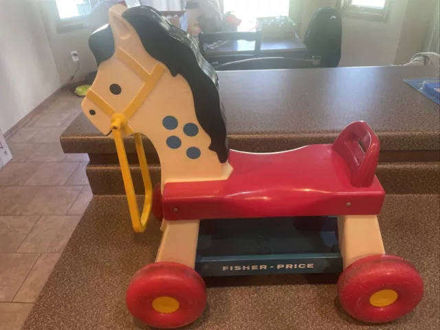 1976 VTG Fisher Price Riding Horse Toddler Ride On Toy #978 Pull Plastic Pony