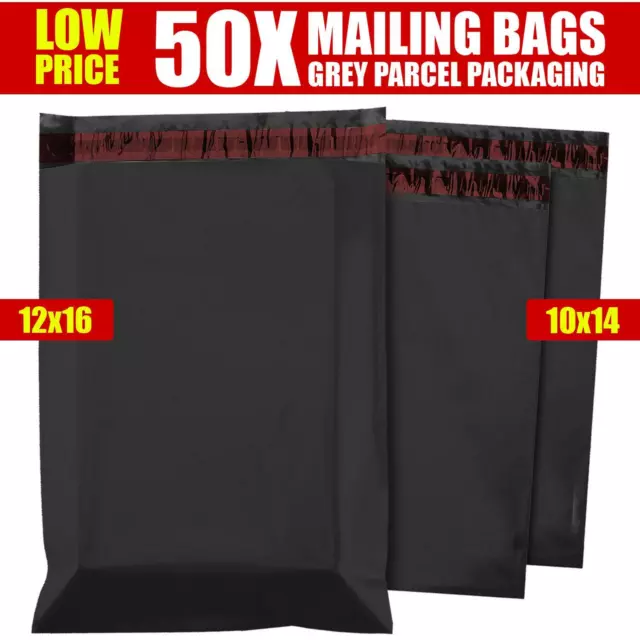 50 MIXED MAILING BAGS GREY PARCEL PACKAGING 10 x 14 and 12 x 16 POSTAGE BAGS