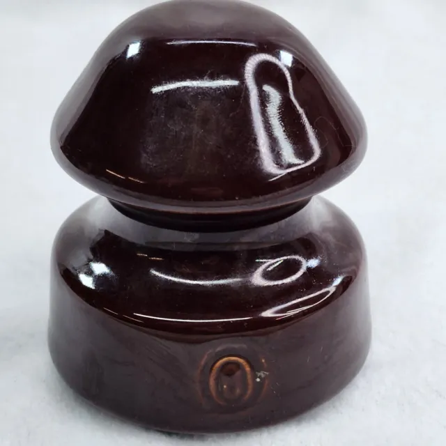 Ceramic Porcelain 3" Insulator Brown Glaze Mushroom Vintage Knob 2