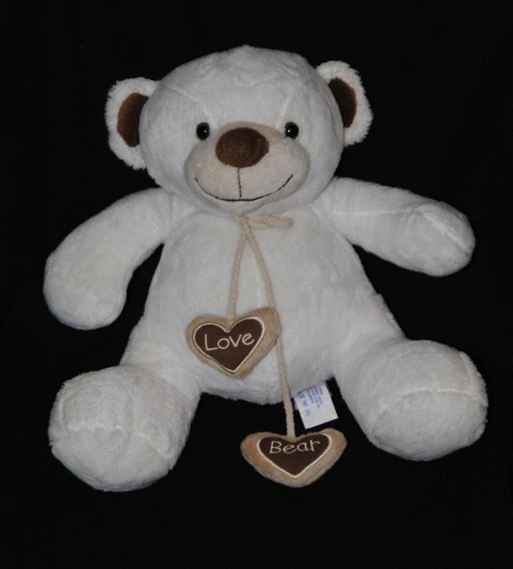 Peluche doudou ours AUBERT P'TIT BISOU brun marron blanc cœur 27 cm assis NEUF