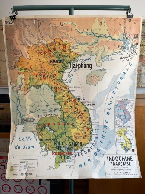 Carte Affiche scolaire Delagrave type Vidal - Indochine / Afrique du Nord