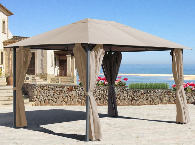 QUICK STAR Metall Garten Pavillon Nizza 3x4m Sand mit 4 Seitenteilen