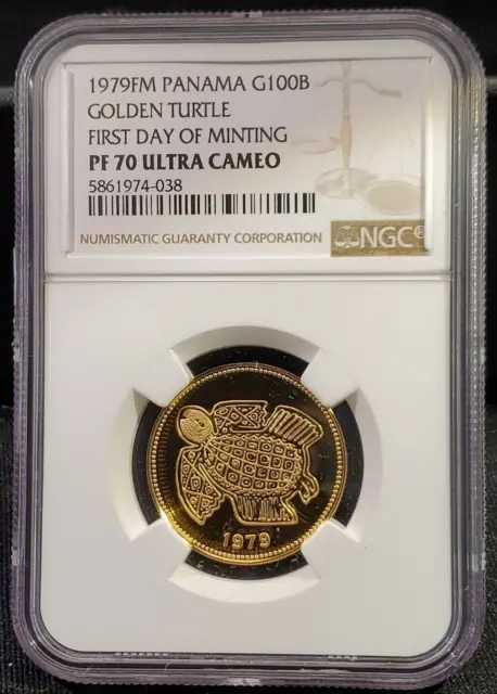 1979 FM Panama 100 Balboas Turtle Proof Gold Coin NGC PF70 UC FIRST DAY
