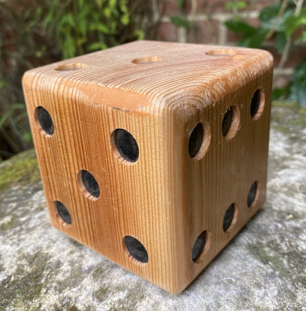 Vintage Lovely Old Large Wooden Die Playing Dice Pub Game Desk Mascot Weight
