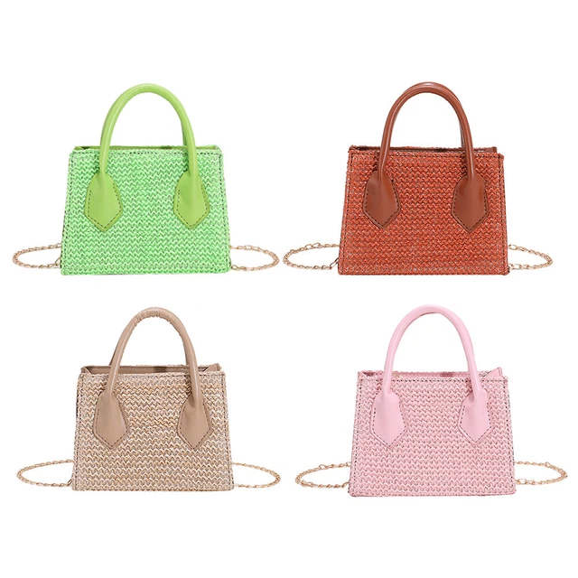 Fashion Candy Color Shoulder Bag Summer Straw Woven Women Purse Beach Handbags F