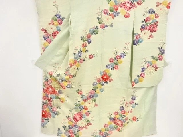 82000# Japanese Kimono / Antique Furisode / Embroidery / Kiku