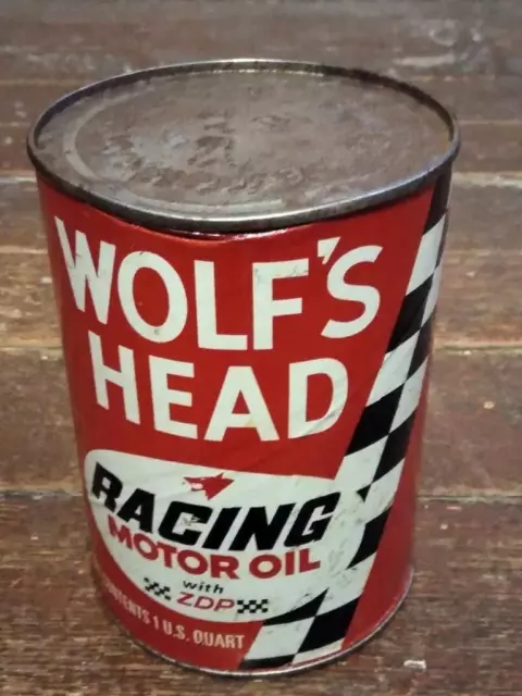 Vintage Wolf's Head Racing Motor Oil Can, Sae 60...1 Quart, Full, Unopened!