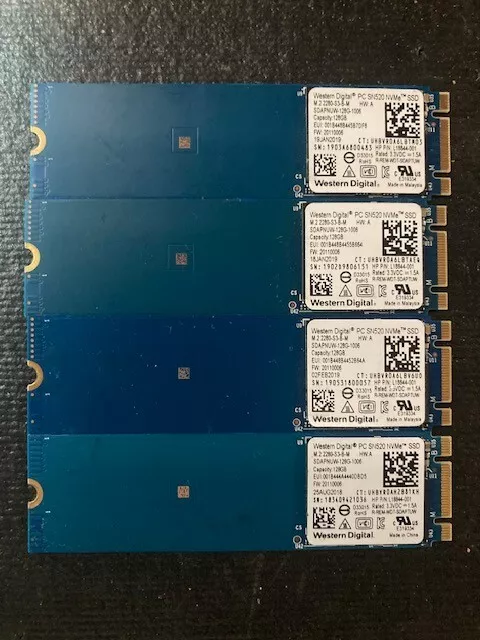 (LOT of 4) Western Digital PC SN520 128GB M.2 2280 NVMe SSD Excellent Health