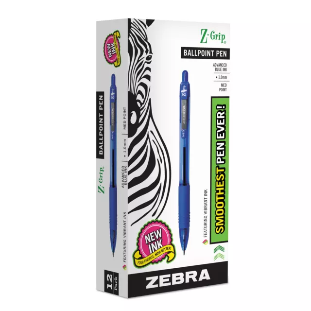 Zebra Z-Grip Retractable Ballpoint Pen Blue Ink Medium Dozen 22220