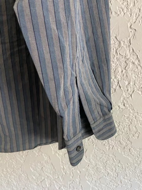 🔥 Giorgio Armani Collezioni® Striped Cotton Grey Blue Button Shirt - XXL 3