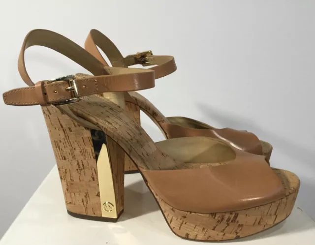 Women’s Michael Kors Shoes Tan Leather Cork Platform High Heel Size 10 M