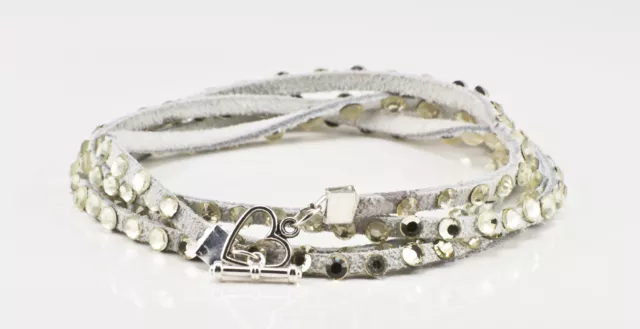 Swarovski Crystal and Leather 5 wrap bracelet in white with gold crystals