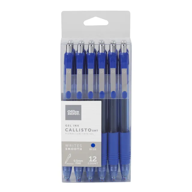 FORAY Soft-Grip Retractable Gel Pens, Extra Fine Point, 0.5 mm, Blue Ink, 12-Pk