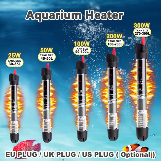 Chauffage D'aquarium Submersible 25W/50W/100W/200W/300W Thermostat Aquarium 110-240V