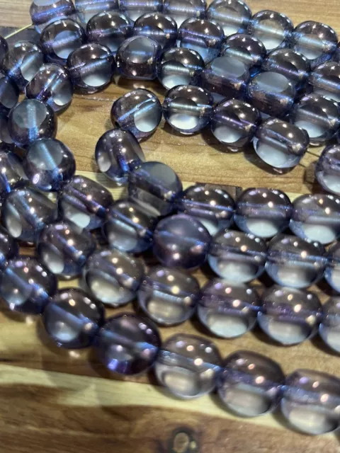 Iridescent Table Cut Lavender Iridescent Vintage  Czech Glass  12 In Strand