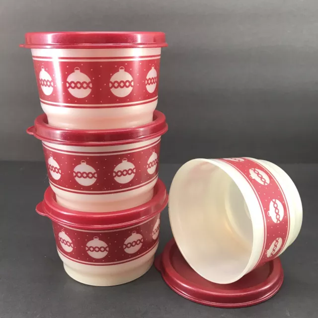 Tupperware Christmas Snack Cups 4 oz. (Set of 4) Holiday Ornaments Red #1229 New