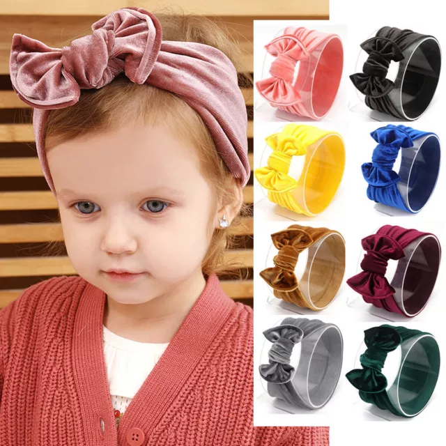 Baby Girls Velvet Bow Turban Headband Hair band Head Wrap Kids Plain Stretch