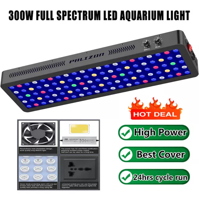 300W LED Aquarium Light Full Spectrum Reef Lamp for Saltwater Coral Tank Fish US